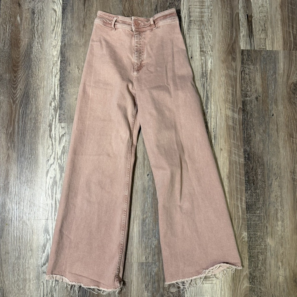 Zara The‎ Marine Straight Leg Pink Minimalist Raw Hem High Waisted Pant Size 4